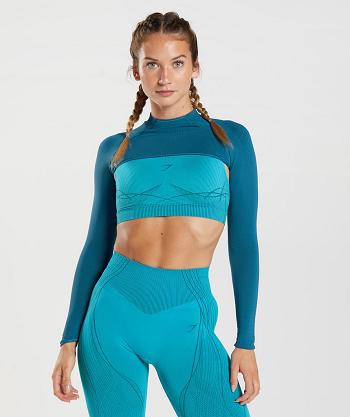 Corp Tops Gymshark Apex Seamless Shrug Mujer Azules Gris Oscuro Azules | CO 2429MQZ